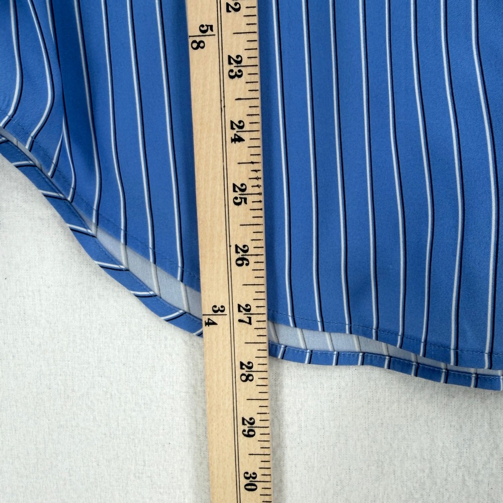 QUINCE Washable Stretch Silk Blouse Women Medium Blue Striped Lapis Horizon - Picture 15 of 16